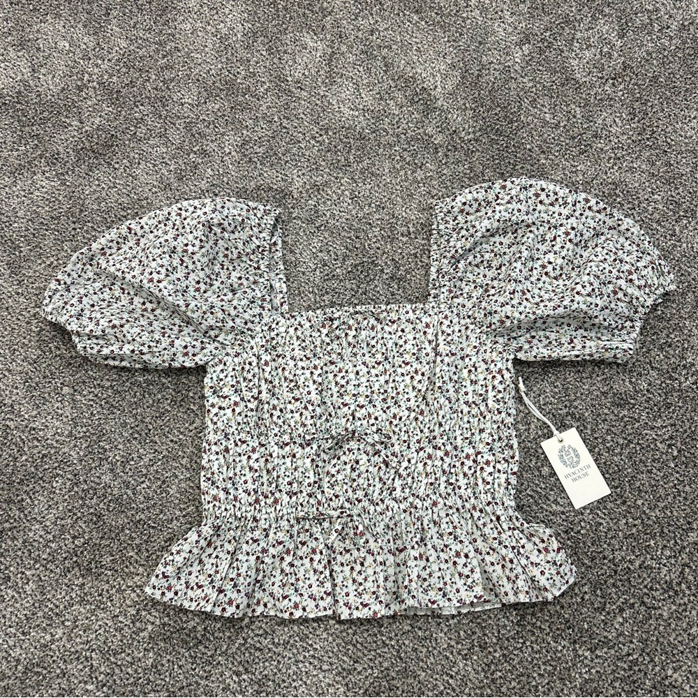 NEW Tuckernuck Hyacinth House Floral Payton Blouse Bows Puff Sleeve Size Large - Picture 8 of 12